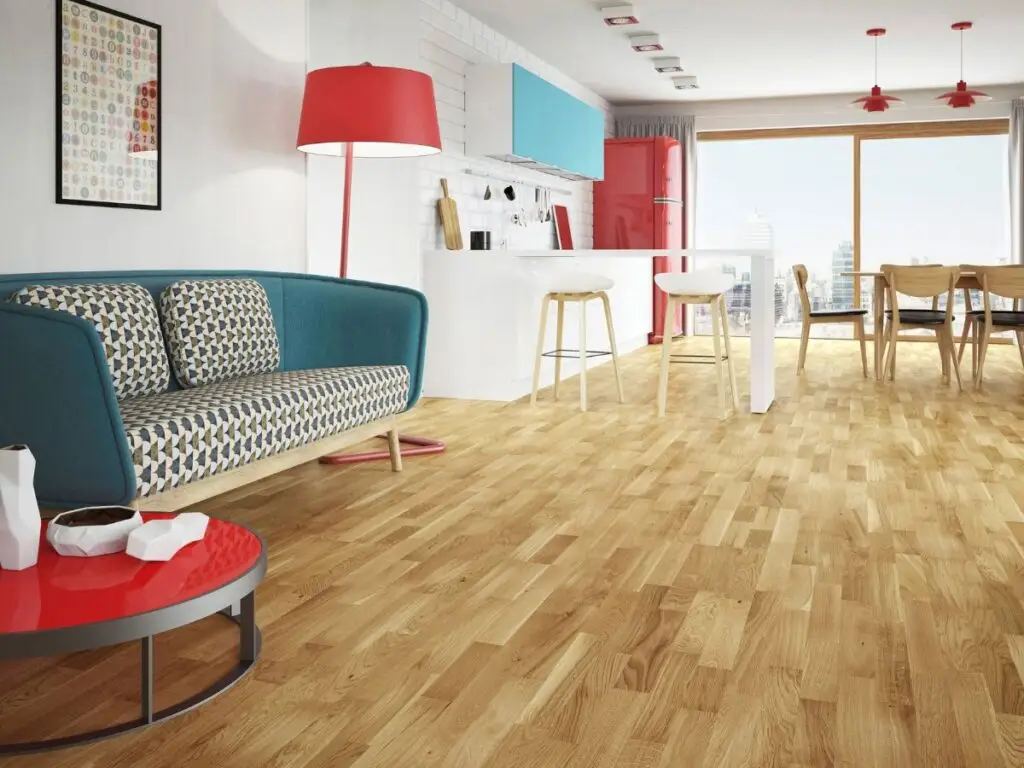 Wohnraum mit Schiffsboden Parkett Eiche lackiert Hallertau