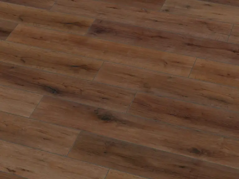 Bioboden Gelato al caffè XL mit dunkler Holzoptik im Wohnraum