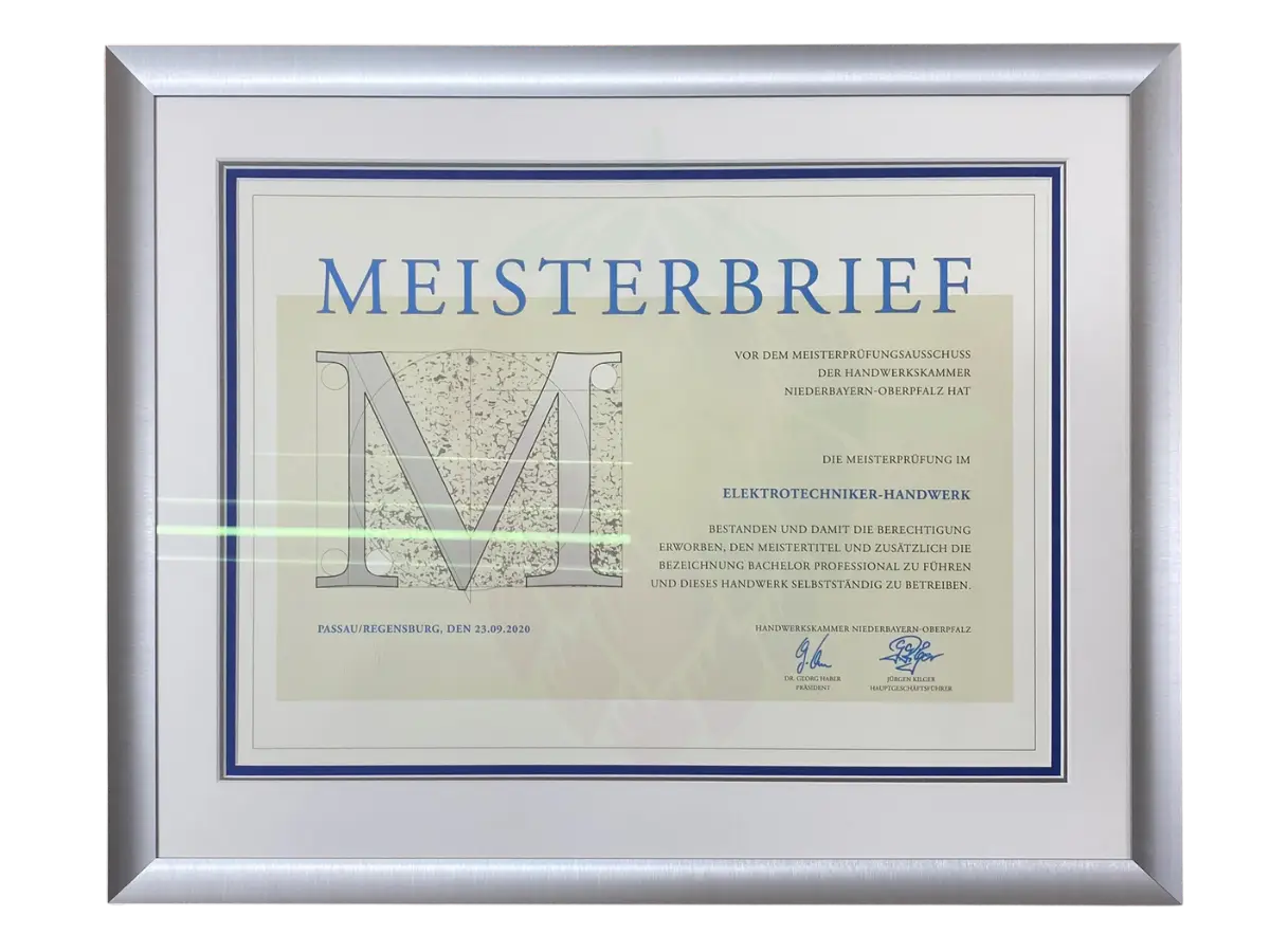 Meisterbrief Silber gerahmt mit edlem Passepartout von Reiser in Mainburg